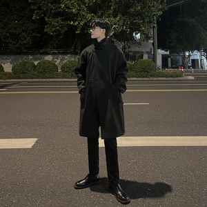 韩系宽松双排扣中长款毛呢大衣秋季B345-F109-P120加棉P130图片