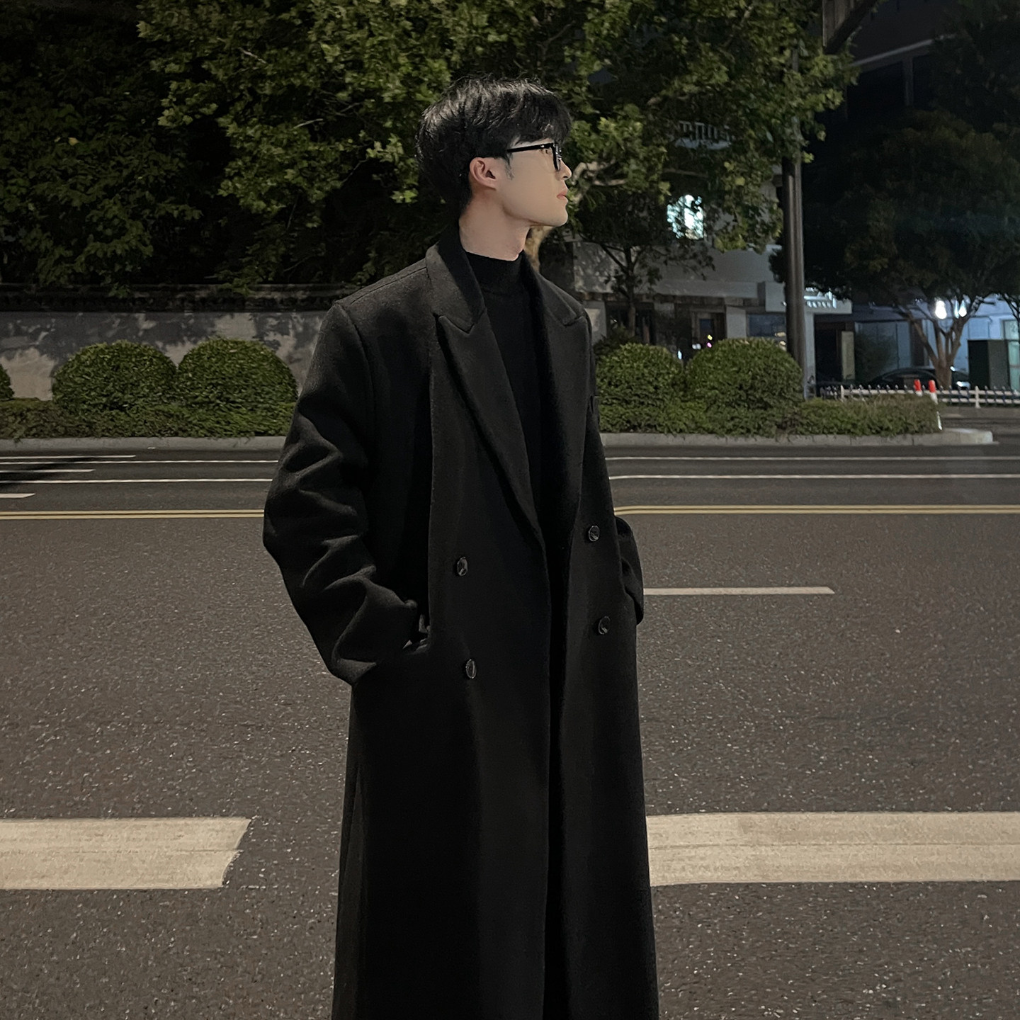 韩系毛呢大衣男士宽松加长外套风衣F117-P125加棉P135,男装风衣,电商B345
