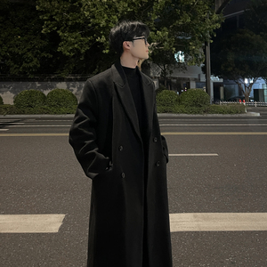 韩系毛呢大衣男士宽松加长外套风衣F117-P125加棉P135图片