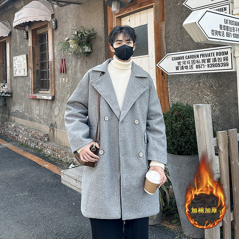 冬季厚款港风中长款宽松潮流毛呢大衣B358-F109-P120加棉P130，男装毛呢大衣，电商B345