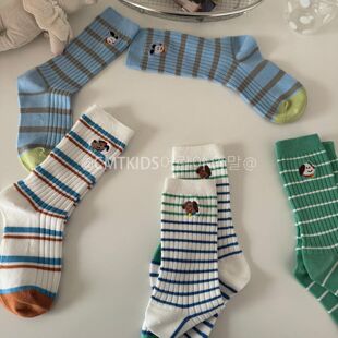 男童春夏小狗新款星球儿童双针中筒女童宝宝棉袜卡通女童学生袜子