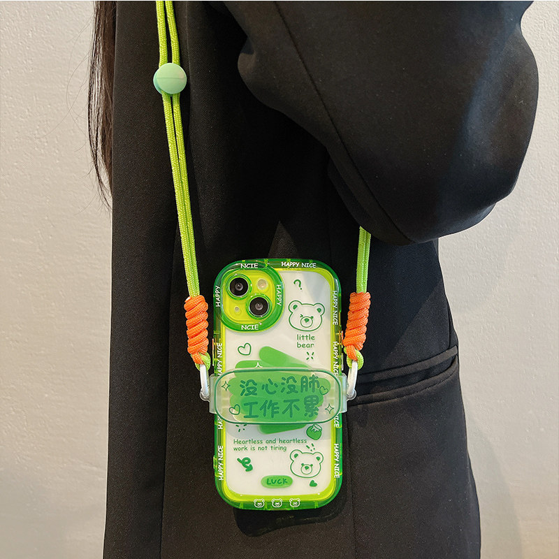 个性文字何以解忧唯有退休手机壳适用苹果14新款斜挎带挂绳13pro带可
