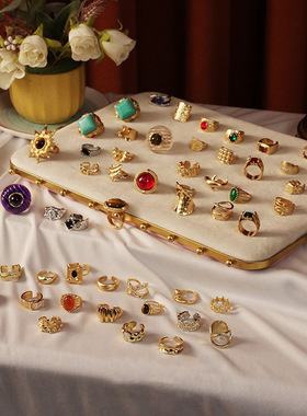 高级感复古百搭天然石不规则褶皱肌理戒指女wish爆款夸张戒指