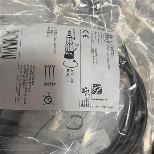 EVS001 易福门传感器原装线缆M12 2米工程剩余一