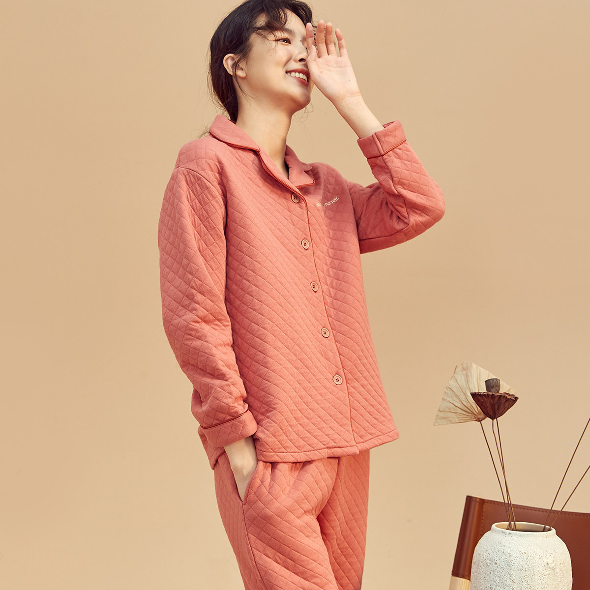 顶瓜瓜女士全棉睡衣秋冬加厚家居服套装夹棉纯棉居家服正品顶呱呱