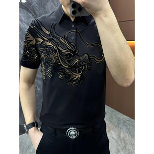 舒适烫金短袖 个性 2025印花男士 植绒休闲 新款 POLO衫 夏季 上衣时尚