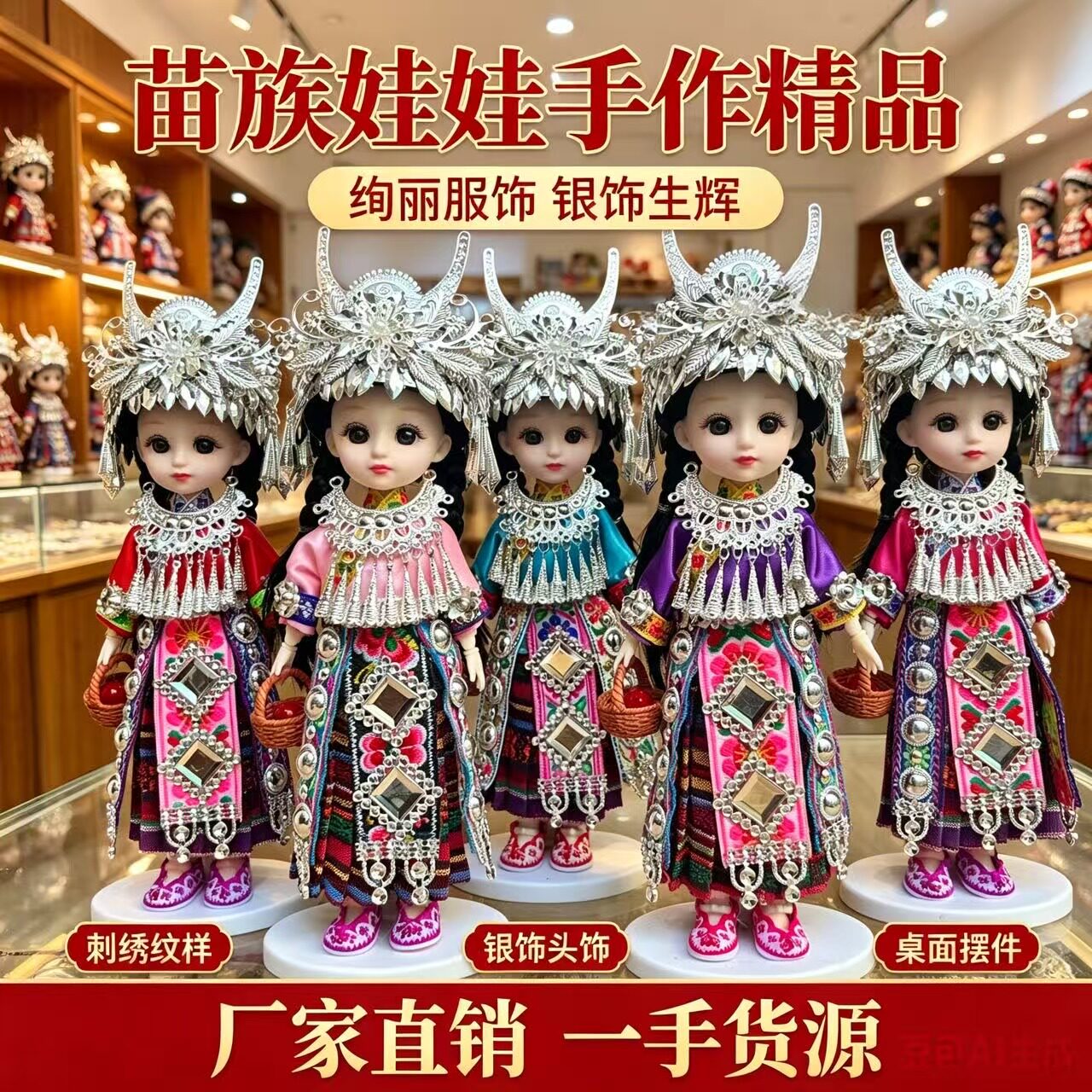 苗族娃娃塑胶桌面摆件民族风送礼