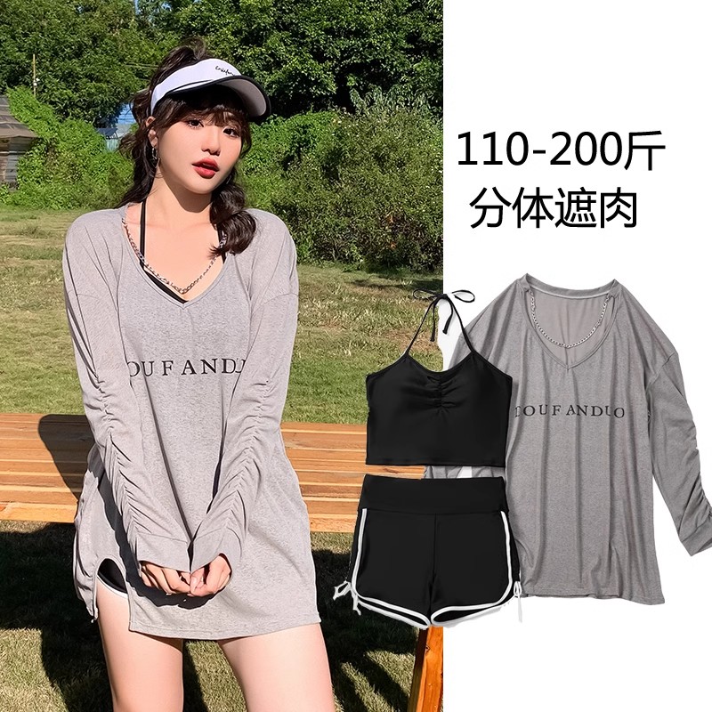 大码泳衣女胖mm200斤分体保分体泳衣