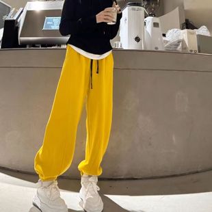 洋气百搭束脚休闲裤 欧货2025冬季 女时尚 纯色拼接加厚加绒卫裤 新款