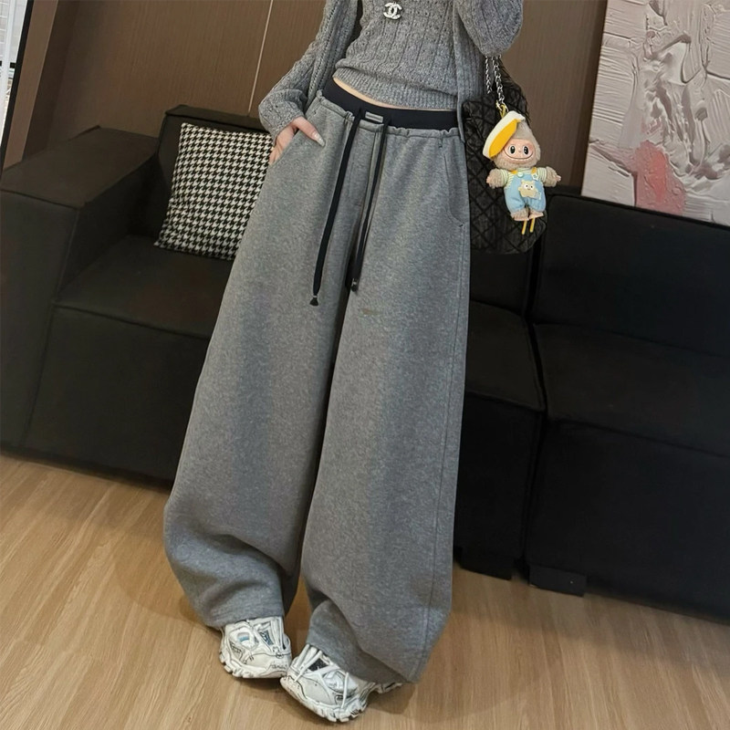 2025秋季新款松紧腰抽绳卫裤宽松显瘦休闲裤慵懒直筒拖地阔腿裤女,女装/女士精品,休闲裤,淘宝优惠券,粉丝福利购,淘宝优惠卷