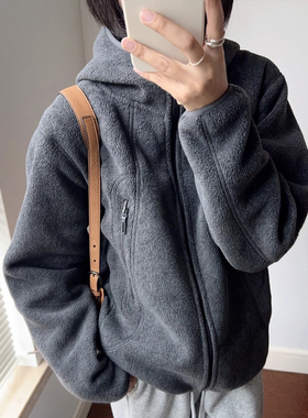 2025秋冬季新款高级感连帽外套女双面摇粒绒加厚保暖宽松百搭上衣