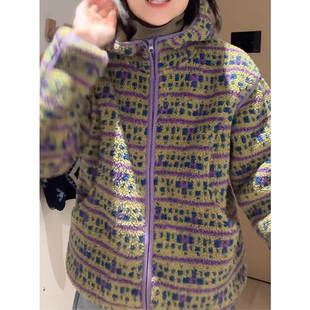 绿点点时尚奥利绒加厚连帽外套女装2025冬季宽松百搭拉链开衫上衣