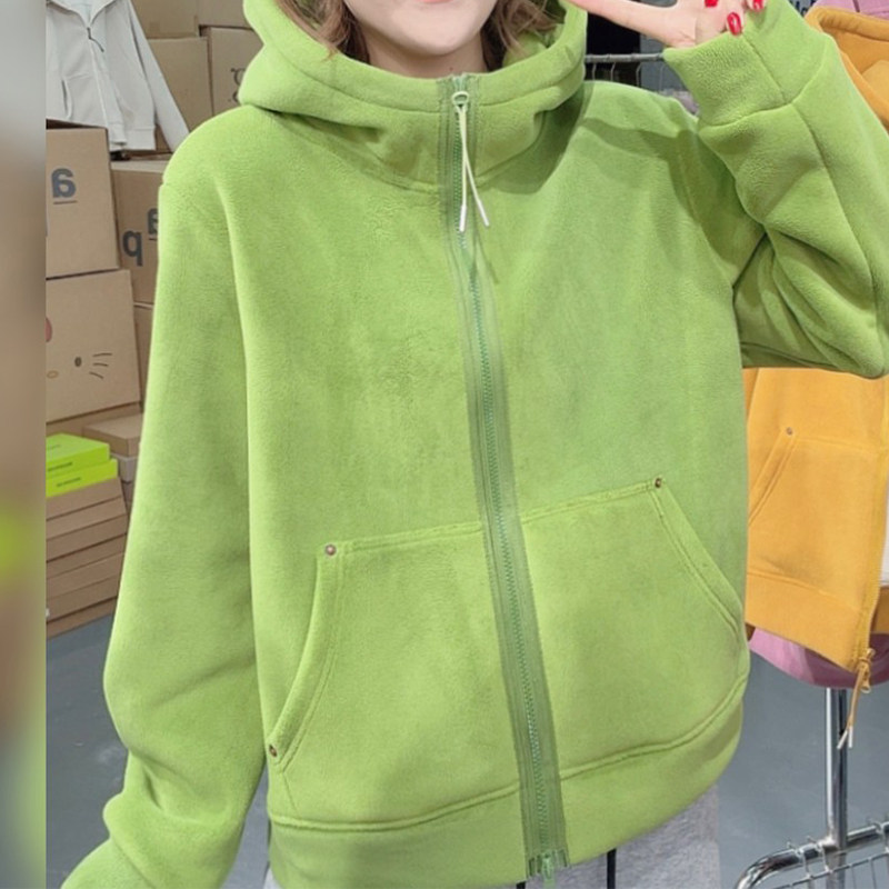 时尚设计感连帽双拉链长袖卫衣女2025秋冬新款慵懒风宽松加绒上衣