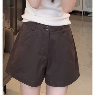 棕咖色美式复古牛仔短裤女2026夏季新款高腰舒适阔腿显瘦辣妹裤子