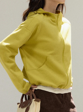 美式复古简约气质百搭连帽外套女2025早秋新款高级感纯色显瘦上衣