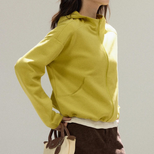 美式 高级感纯色显瘦上衣 复古简约气质百搭连帽外套女2025早秋新款