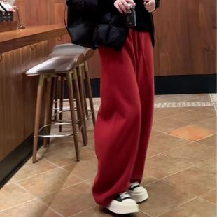 休闲松紧腰显瘦长裤 气质百搭时尚 韩版 2025冬新款 保暖抽绳加绒卫裤