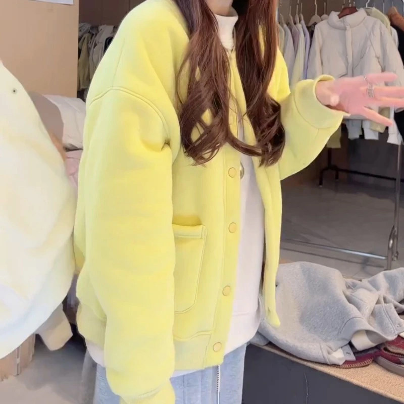 复古减龄加绒加厚开衫外套女款2025冬季新款慵懒风宽松棒球服上衣,女装/女士精品,短外套,淘宝优惠券,粉丝福利购,淘宝优惠卷