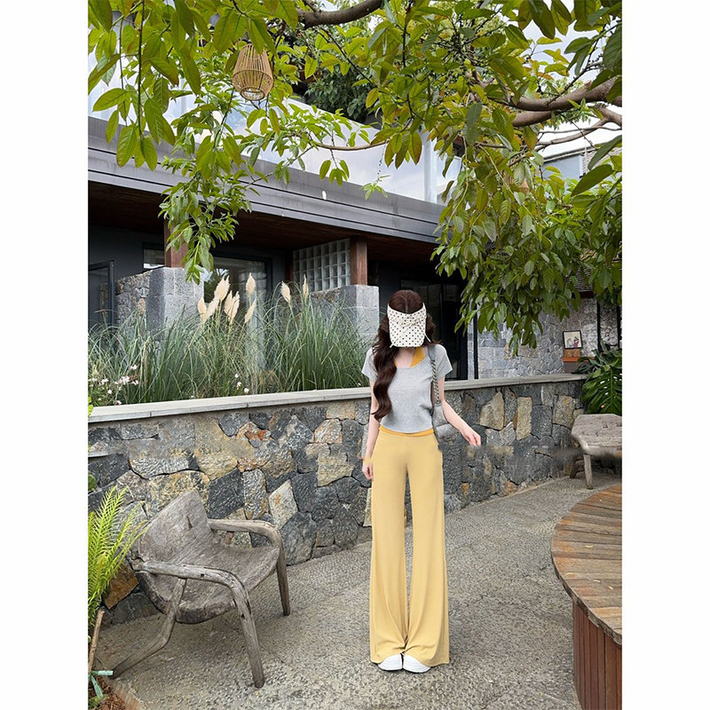 冰丝百搭阔腿裤女夏季薄款面膜高腰垂感窄版休闲裤显瘦宽松拖地裤