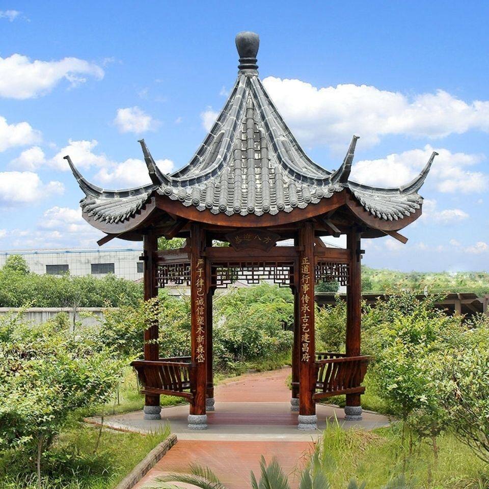 六角八角防腐实木凉亭户外别墅庭院古建长廊花园工程仿古双层亭子
