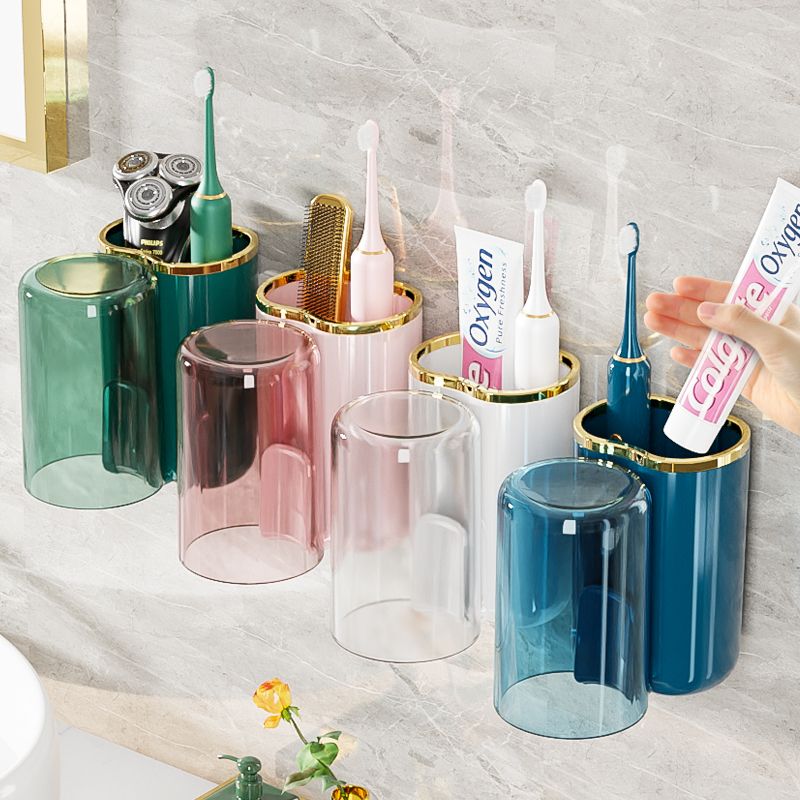 轻奢牙刷置物架打孔漱口杯电动