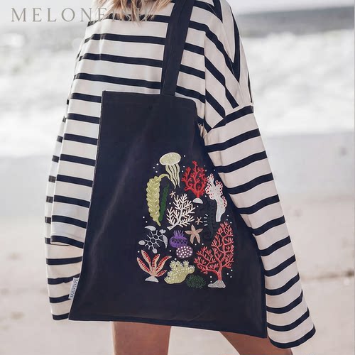 进口防水尼龙刺绣大容量托特包