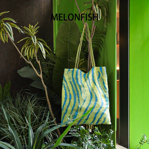 MELONFISH『海盐抹茶』2026春新款单肩原创学生托特包印花帆布包