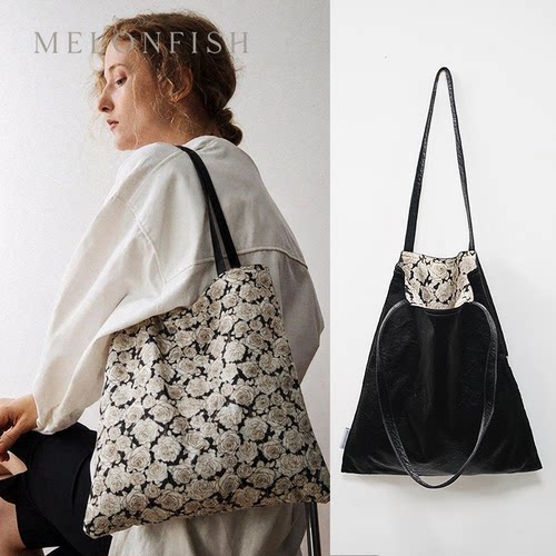 MELONFISH『摇滚玫瑰』2026春季新款进口面料大容量双面背托特包