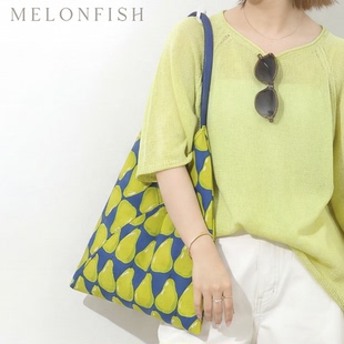 【万梨挑一】Melonfish多巴胺撞色水果日本棉麻帆布三角托特包