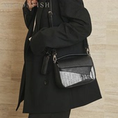 黑白拼图 MELONFISH早春撞色真皮羊毛puzzle通勤单肩斜挎包