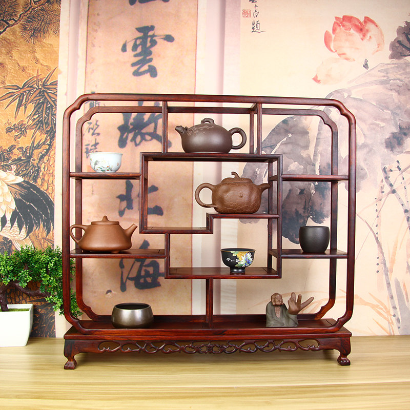 红酸枝实木博古架 茶壶紫砂壶茶具茶杯摆件收纳木架子底座多宝阁