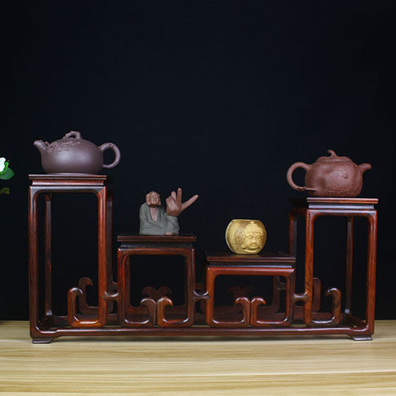 红木老挝红酸枝装饰摆架茶壶紫砂壶茶杯古玩奇石收纳展示架装饰