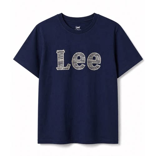 Lee春夏新款深蓝色刺绣logo圆领短袖T恤LMT0101683RX00F-A05179