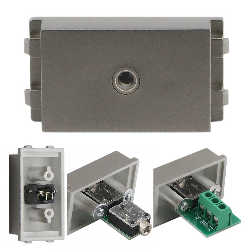 灰色3.5mm耳机音频模块插座配件小三芯电脑音箱耳麦接口面板128型