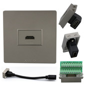 86型高清面板灰色明暗装 HDMI插座2.0高清线4K端子接线多媒体电视