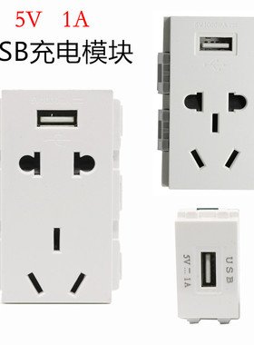 USB充电模块手机充电地插模块墙壁86面板模块128USB插座5V1A安培