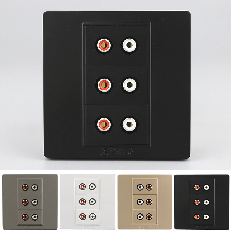 XSSITO黑色音频双莲花插座 86型红白音频RCA墙壁暗装面板家用办公