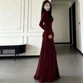 质感简约连衣长裙 复古高领酒红长袖 2026圣诞新年战袍 新款