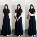 棉高品质2026春夏韩风圆领短袖 内搭裙子 女连衣裙气质黑色辣妹修身