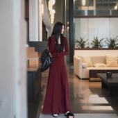 连衣裙女收腰显瘦方领气质针织裙 长款 270克棉磨毛 2024秋修身