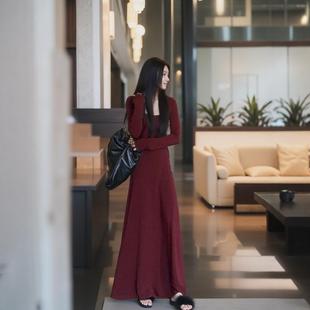 长款 2024秋修身 连衣裙女收腰显瘦方领气质针织裙 270克棉磨毛