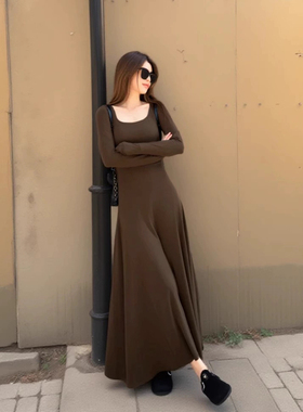 【270克棉磨毛】秋日纸片人/显瘦显高u领简约新款大A连衣裙秋