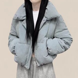 韩国外贸羽绒棉服灯芯绒外套冬季新款短款小个子加厚学生面包服女