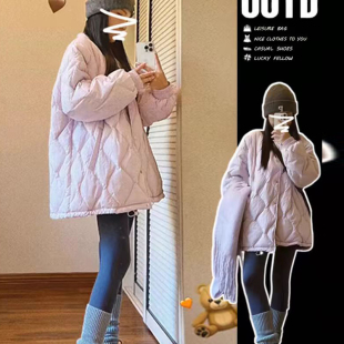 奶熊抱抱 菱格oversize新款羽绒棉服宽松显瘦时尚女短款学生外套