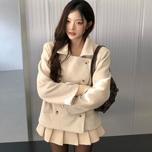 韩国cihc加棉加厚保暖毛呢外套女冬季款小个子短款设计感呢子大衣