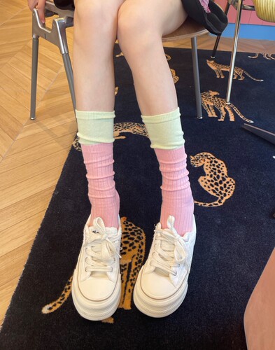 东大门女网红假两件撞色小腿袜