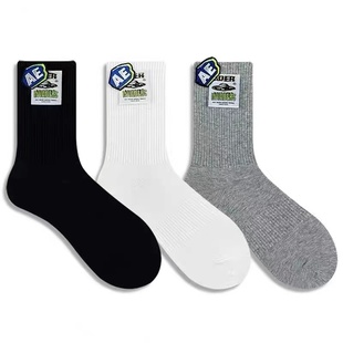 韩国ADER英文方块标签缝制UFO飞碟袜子街头运动潮流男女中筒袜子