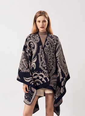 欧美时尚秋冬季热卖大腰果仿羊绒女士围巾百搭加厚保暖披肩斗篷