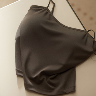 质感莱赛尔天丝短款吊带背心平肩自带文胸免内衣！不走形不起球！
