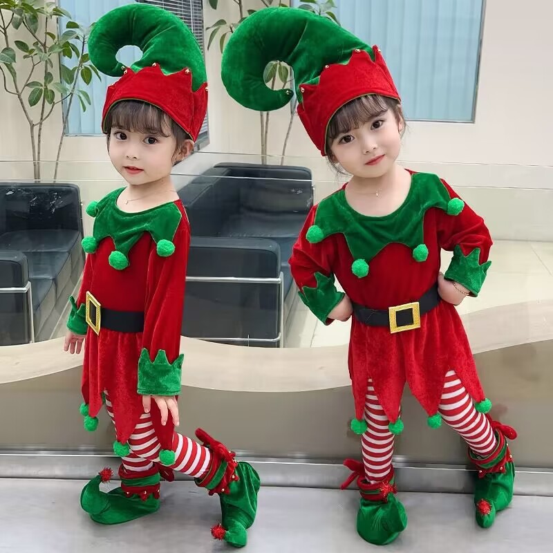 儿童圣诞节演出服绿色精灵公主幼儿园表演舞台服婴儿服装女童
